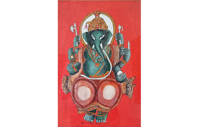 D.Venkatapathy 
Ganapathi - II 
Acrylic on paper 
18 x 12 inches 
Unavailable (Can be commissioned)
